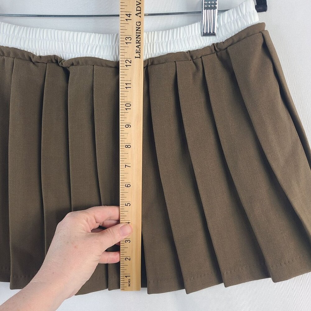 NEW Oak & Fort Womens Pleated Skirt Teak Brown Size M Elastic Waistband - Picture 6 of 7